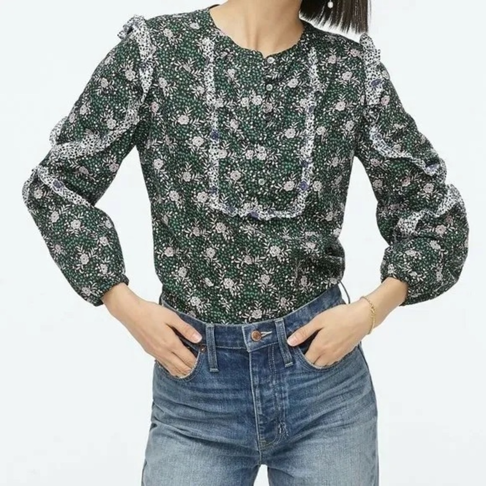 J. Crew X Liberty Fabric Ruffle Sleeve Blouse In Mixed Franklyn Floral